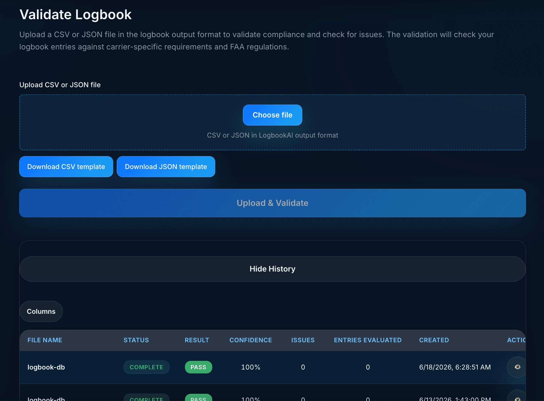 Validation findings and review of logbook fields